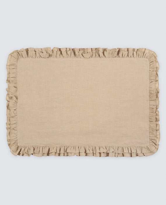 Little Cotton Clothes Double frill Pillowcase - linen in nutmeg